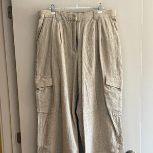 Abercrombie Linen Blend Tailored Ultra Wide Leg Cargo Pants, Light Brown